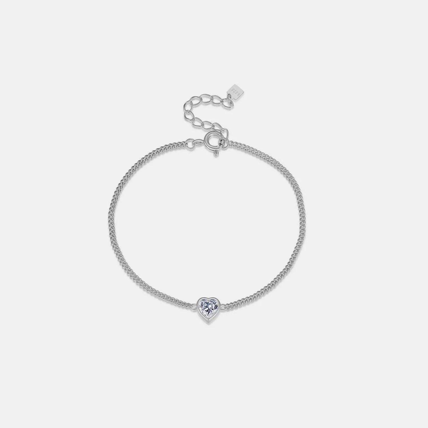 Heart Inlaid Zircon Spring Ring Closure Bracelet Silver One Size Bracelets - Tophatter Daily Deals